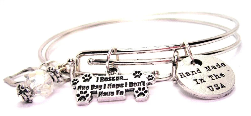 Cord fringe bangles-I Rescue One Day I Hope I Don't Have To Paw Prints Expandable Bangle Bracelet Set