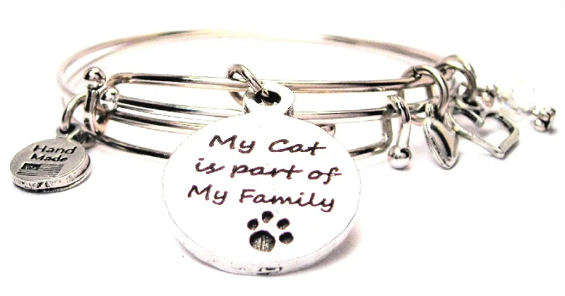 Bold druzy bangles-My Cat Is Part Of My Family Expandable Bangle Bracelet Set