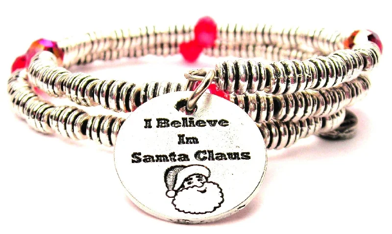 Thin yarn bangles-I Believe In Santa Claus Curly Coil Wrap Style Bangle Bracelet