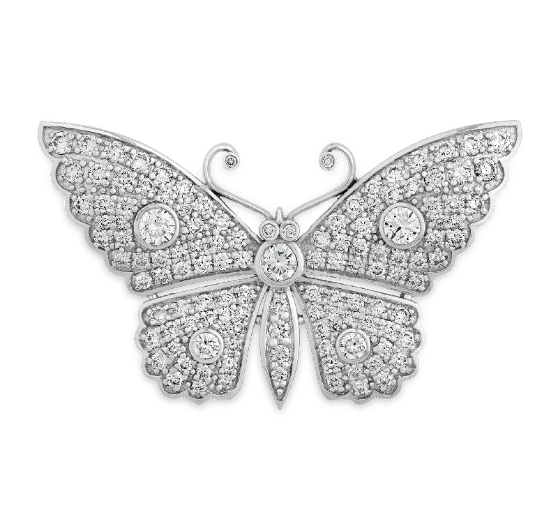 Petite flower brooch-Diamond Butterfly Brooch, 3.14 carats