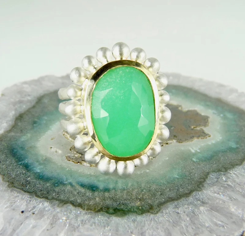 Tiny pearl rings-Large Chrysoprase Courtesan Ring