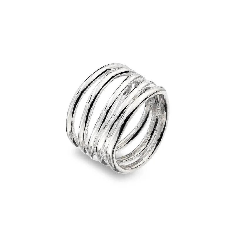 Glittering crystal rings-Sea Gems Sterling Silver Ocean Ripple Ring