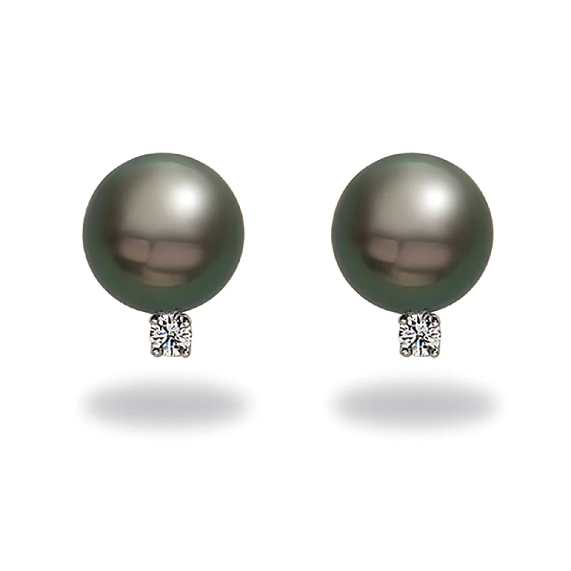 Java charm earrings-Tara 8-9mm Tahitian Pearl and Diamond Stud Earrings