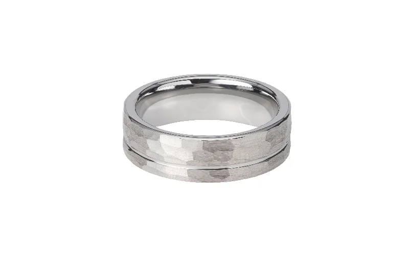 Sleek band rings-Unique & Co Tungsten Ring with Hammered Finish