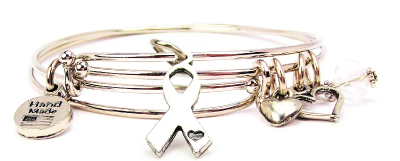 Birch grain bangles-Awareness Ribbon With Engraved Little Heart Expandable Bangle Bracelet Set