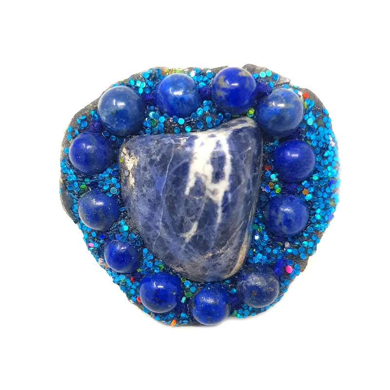 Surf design rings-BLUE MARBLED STONE RING