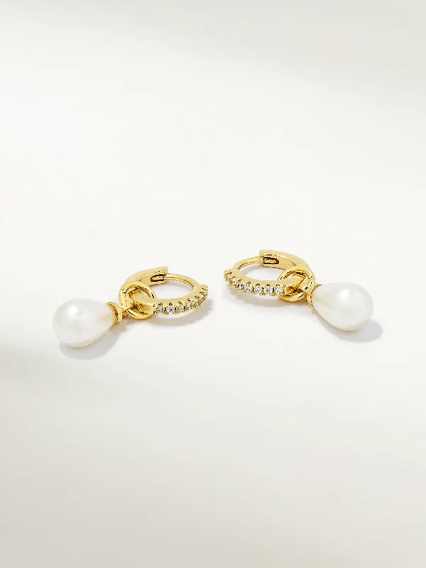 Sleek cross earrings-Pearl Drop Huggie Earrings