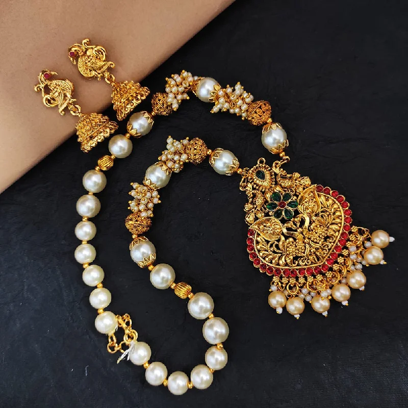 Subtle filigree necklaces-Heera Jewellers Gold Plated Pota Stone  Necklace Set