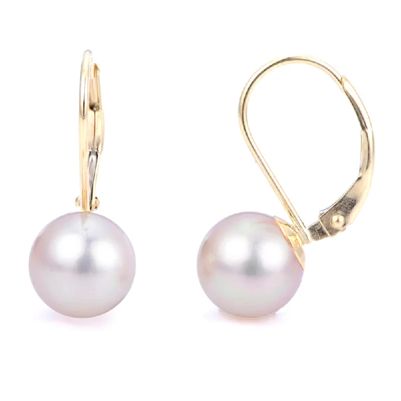 Bead weave earrings-14k Freshwater Pearl Leverback Earrings