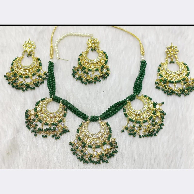 Pixie wing necklaces-Manisha Jewellery Gold Plated Kundan Stone  & Beads Necklace Set