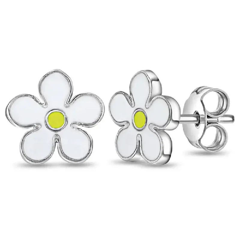 Worn medallion earrings-Children's Sterling Silver Fun Summer Daisy Enamel Earrings