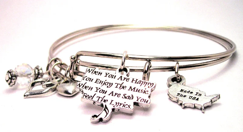 Cultured pearl bangles-When You Are Happy You Hear The Music When You Are Sad You Feel The Lyrics Expandable Bangle Bracelet Set