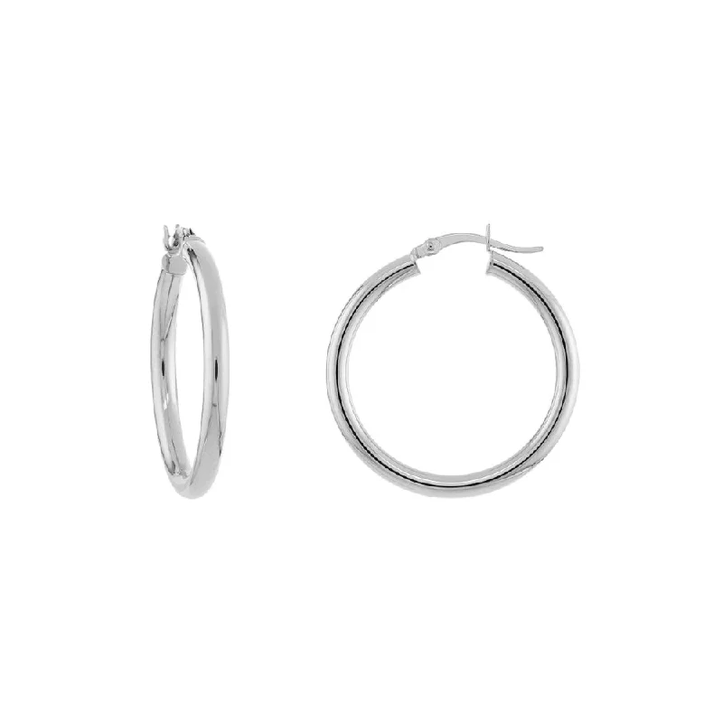 Flat badge earrings-14k White Gold Hoop Earrings