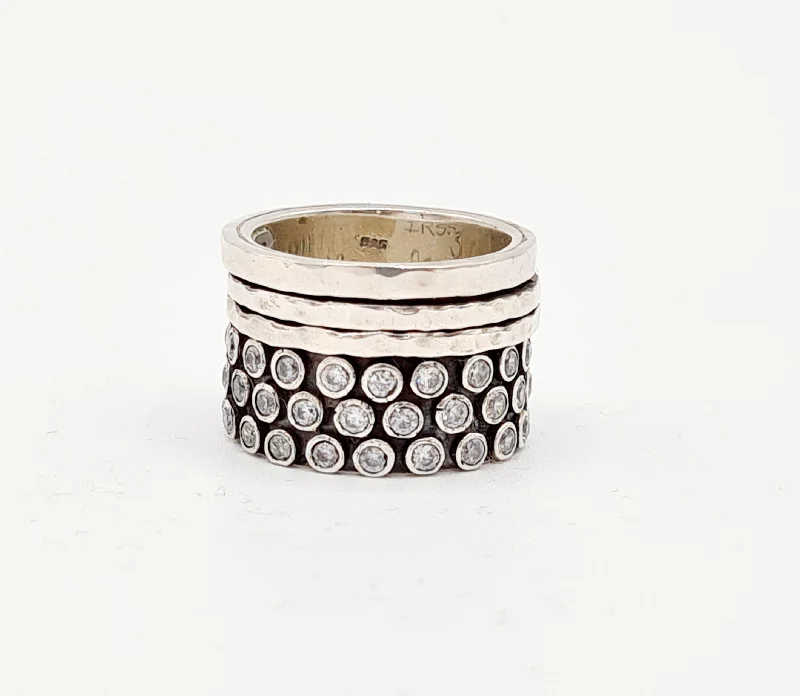 Petal design rings-Yaron Morhaim Sterling Silver and Oxidised Silver Ring with Cubic Zirconia Stones