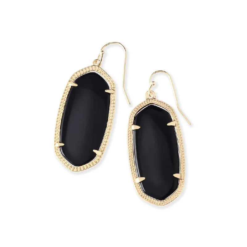 Java charm earrings-Kendra Scott Elle Gold Drop Earrings in Black Opaque Glass