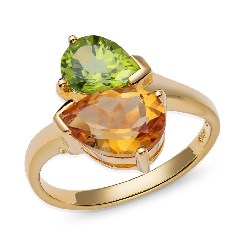 Flow style rings-Unique & Co Gold Citrine and Peridot Teardrop Ring