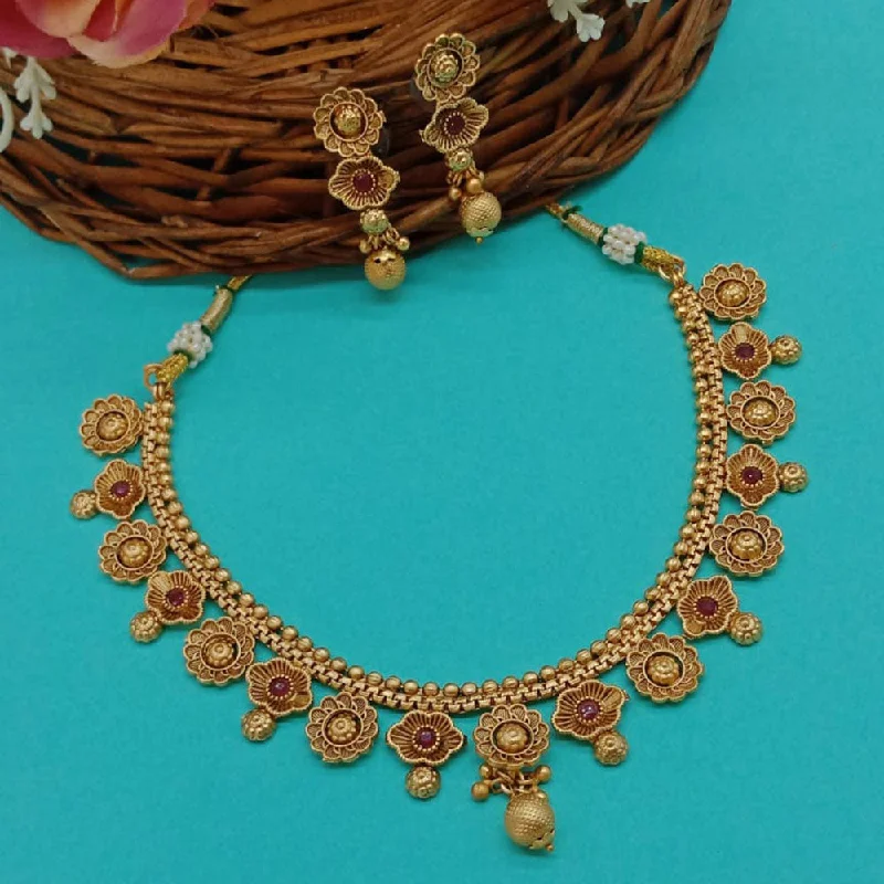 Smooth disc necklaces-Sai Fashion Gold Plated Pota Stone Necklace Set