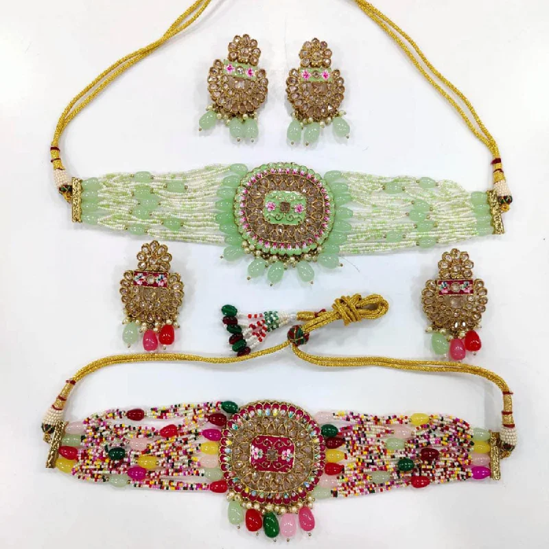 Bead weave necklaces-Manisha Jewellery Kundan Stone & Beads Necklace Set