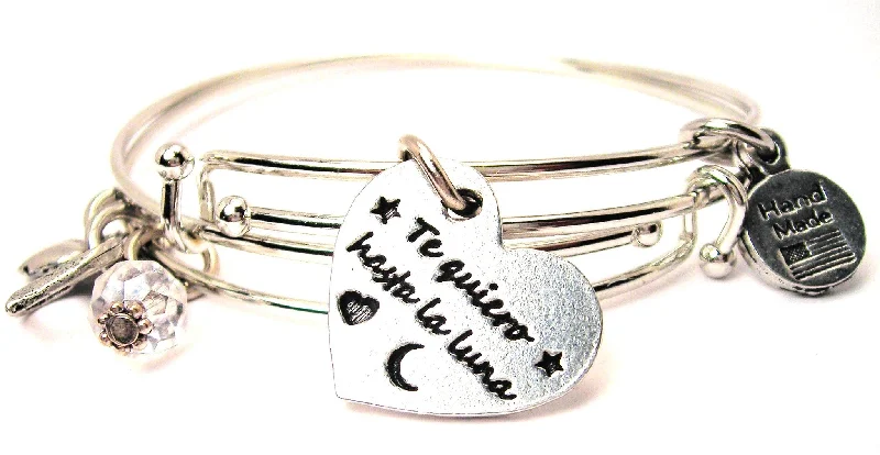 Small star bangles-Te Quiero Hasta La Luna I Love You To The Moon Spanish Expandable Bangle Bracelet Set