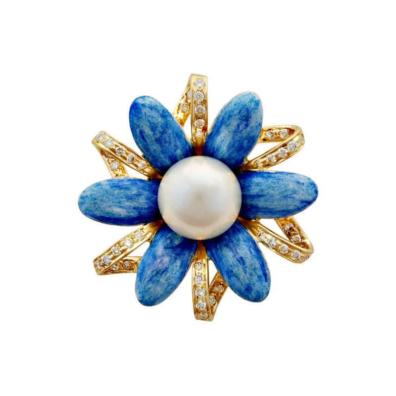 Woven thread brooch-Brooch-Pearl and Diamond (Enamel)