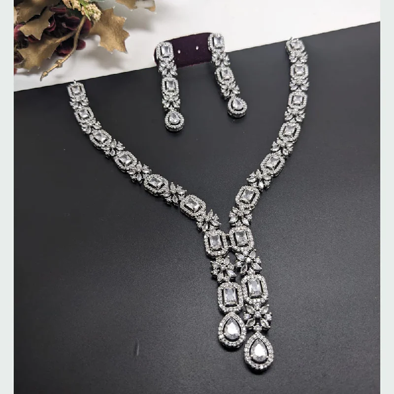 Glossy pearl necklaces-Manisha Jewellery Silver Plated AD Necklace Set