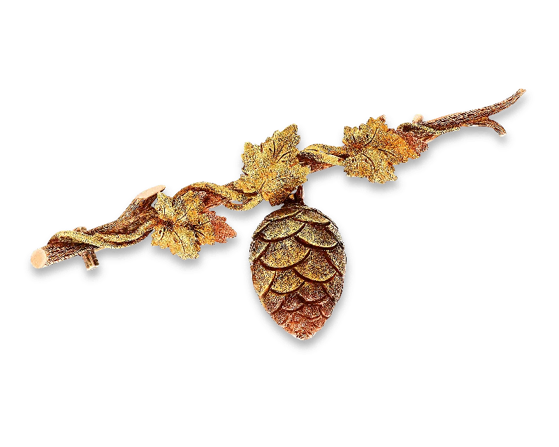 Curved gem brooch-Multicolor Gold Pine Cone Brooch