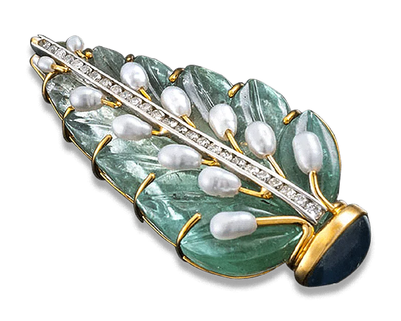 Petal carved brooch-Seaman Schepps Aquamarine Leaf Brooch