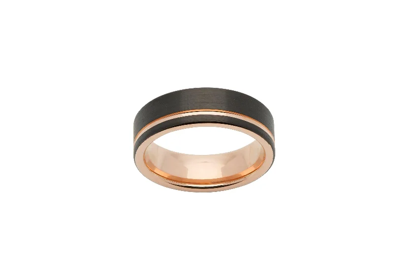 Multi-gem rings-Unique & Co Tungsten Ring with Rose Gold Black IP