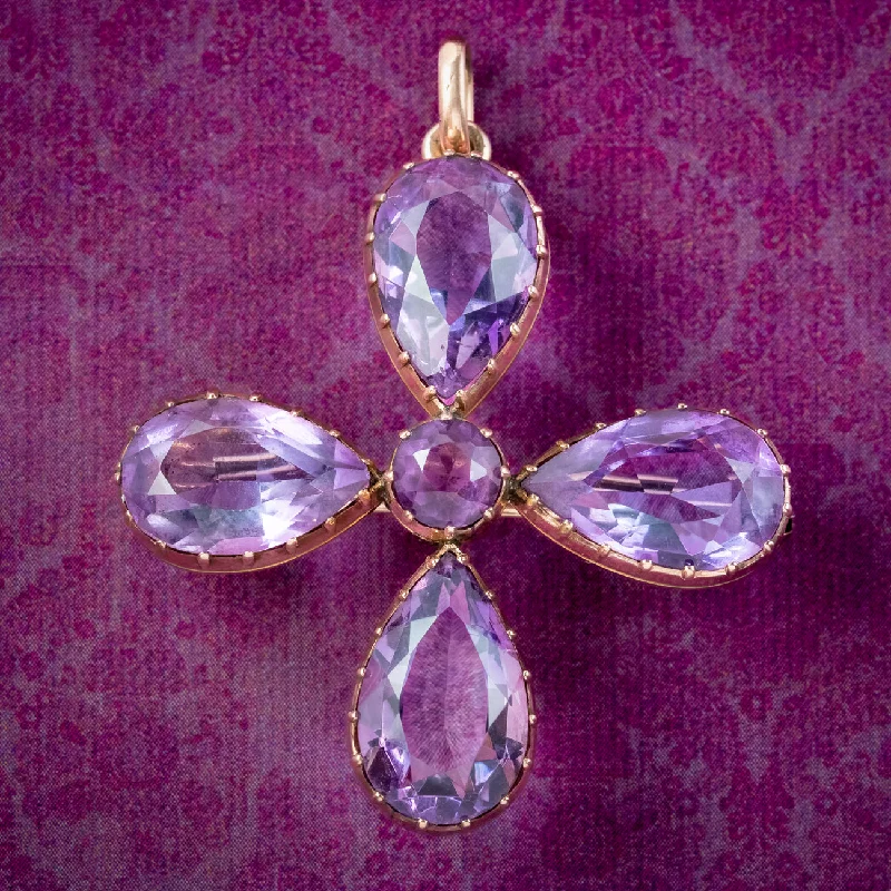 Light wood brooch-Antique Victorian Amethyst Cross Brooch 21ct Amethyst