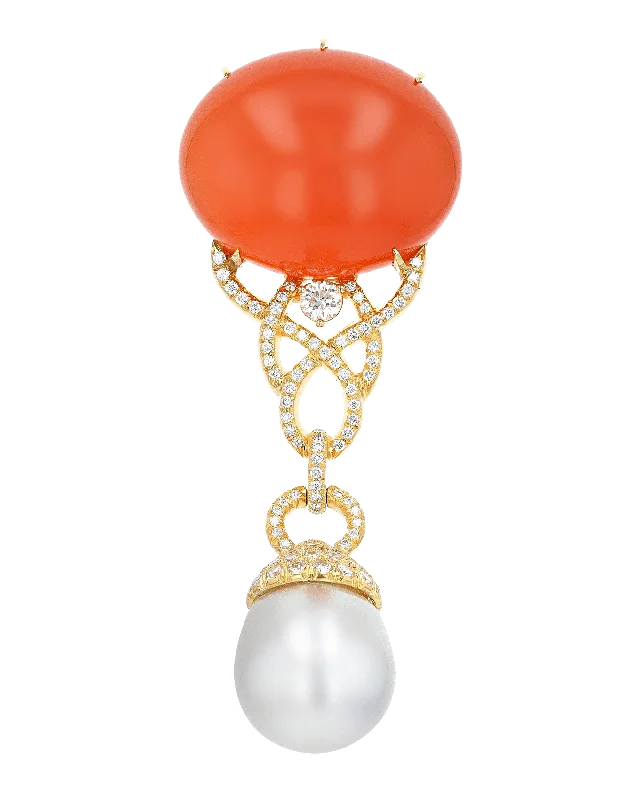 Chunky gem brooch-Henry Dunay Orange Moonstone and Diamond Brooch