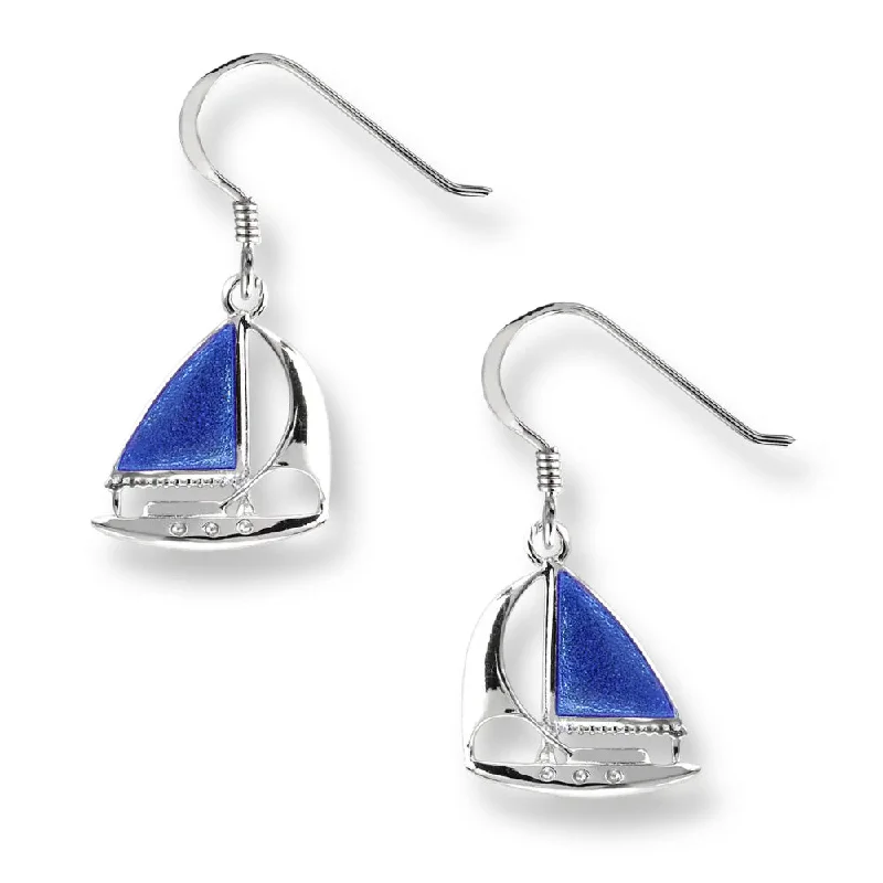 Dual-metal earrings-Nicole Barr Blue Enamel Sailboat Earrings