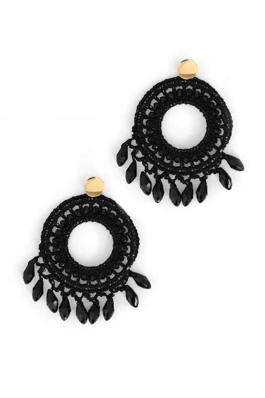 Petal hoop earrings-Catcher Of Dreams Drop Earrings - Black