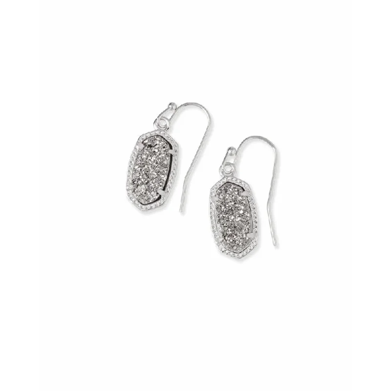 Flat badge earrings-Kendra Scott Lee Drop Earrings in Platinum Drusy