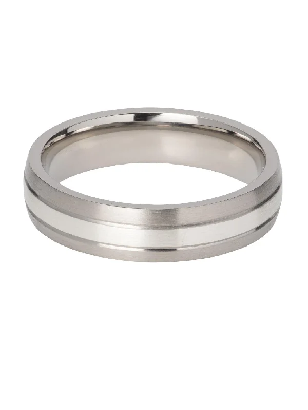 Matte band rings-Unique & Co Titanium Ring with Silver Inlay