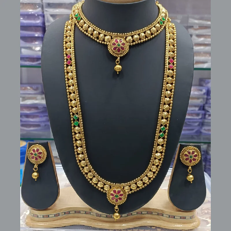 Vibrant enamel necklaces-Manisha Jewellery Gold Plated Pota Stone Double Necklace Set