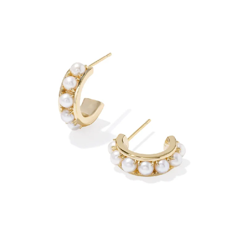 Wide tier earrings-Kendra Scott Krista Huggie Earrings in White Pearl