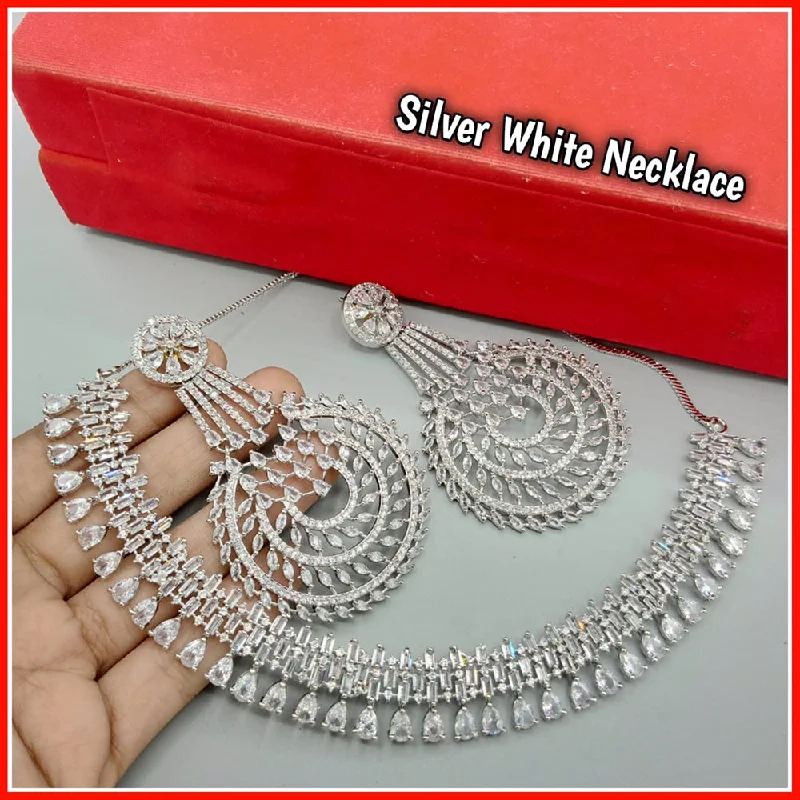 Alloy metal necklaces-Manisha Jewellery Silver Plated AD Stone Necklace Set