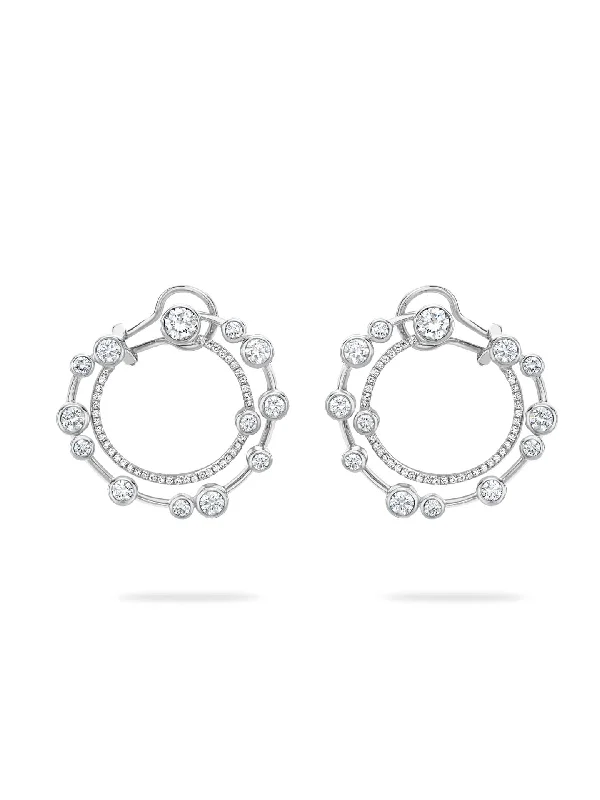 Silk thread earrings-Waterfall Large Diamond Platinum Hoop Earrings