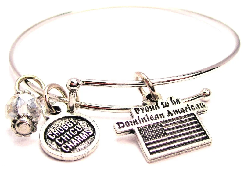 Tiny pearl bangles-Proud To Be Dominican American Expandable Bangle Bracelet