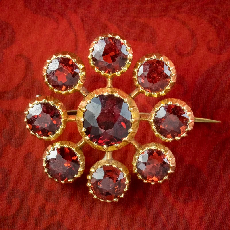 Vintage flair brooch-Antique Victorian Garnet Flower Brooch 18ct Gold 6.8ct Total