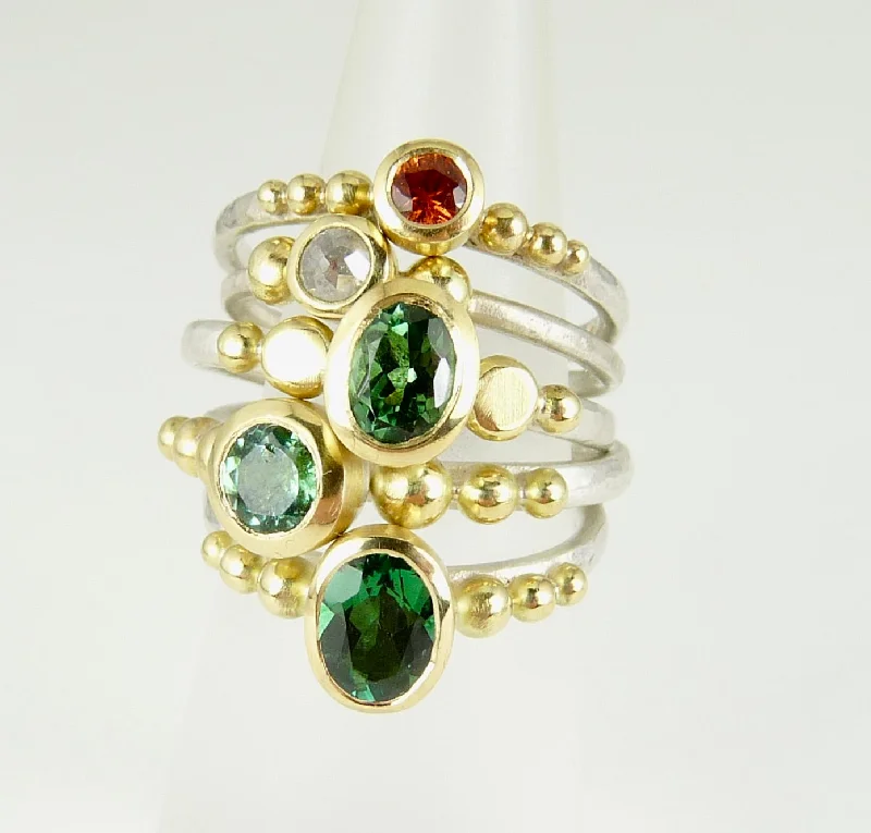 Shiny name rings-Round Green Tourmaline Granulation Ring