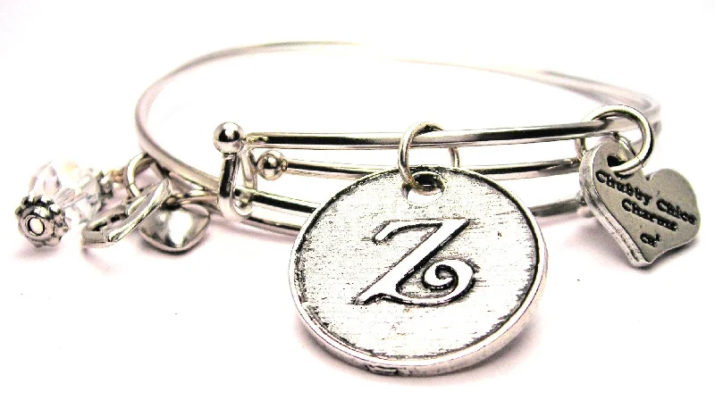 Surf motif bangles-Initial Z Circle Expandable Bangle Bracelet Set