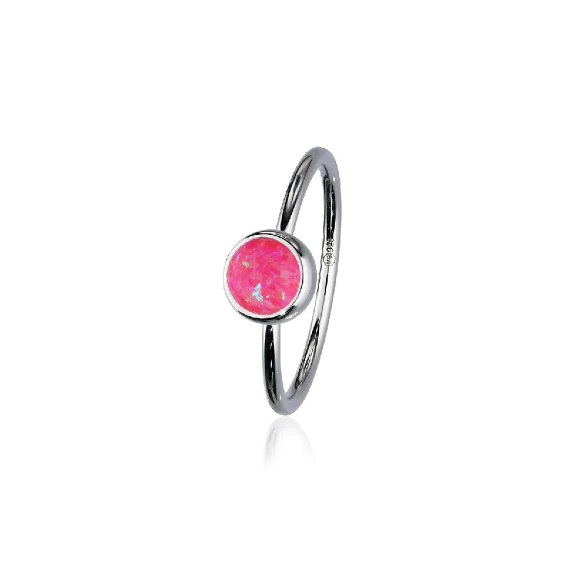 Full moon rings-Indie Silver Stone Ring Bright Pink Opal Flake FSR 4