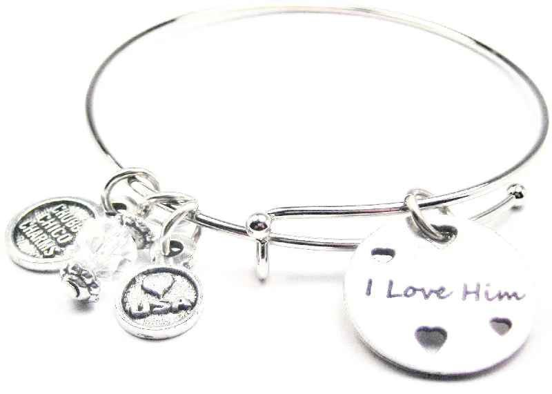 Crystal-twisted bangles-I Love Him With Hearts Expandable Bangle Bracelet