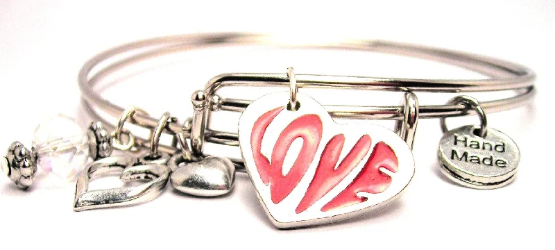 Full moon bangles-Hand Painted Wacky Love Heart Expandable Bangle Bracelet Set