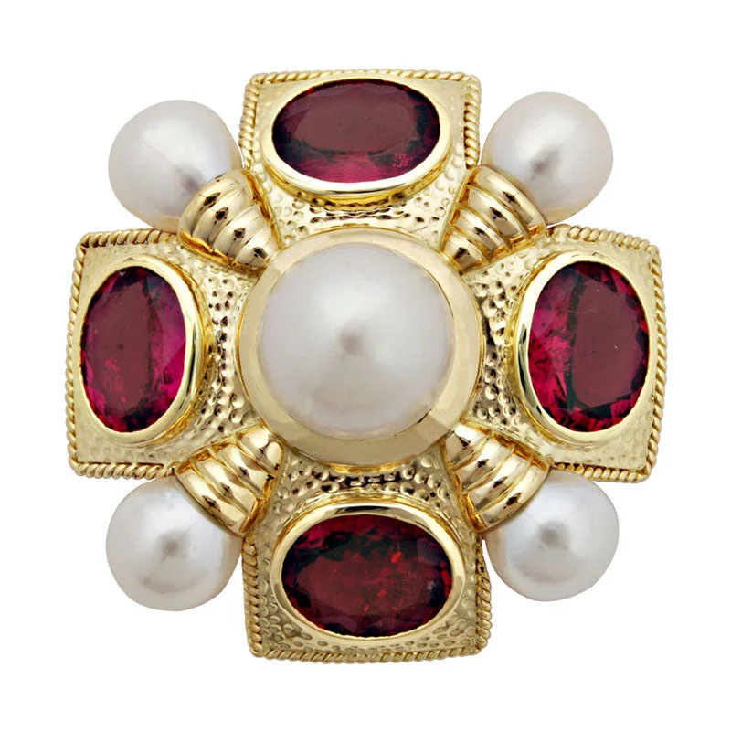 Woven charm brooch-Brooch-Rubellite and Pearl