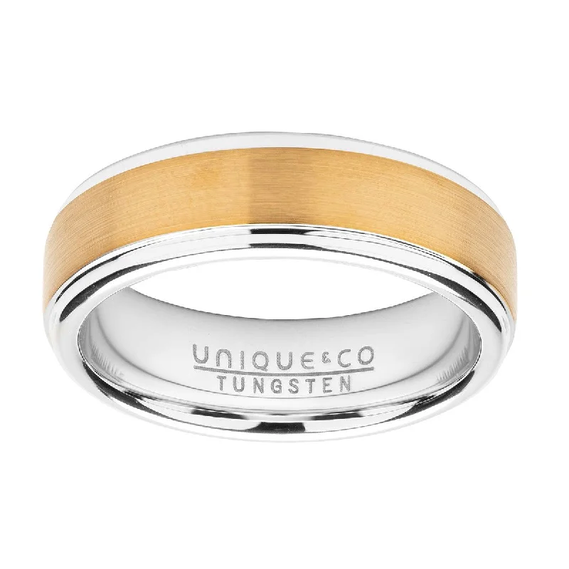 Worn bronze rings-Unique & Co Flat Shaped Yellow IP Tungsten Ring