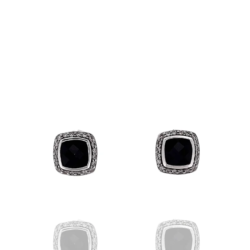 Alloy design earrings-Estate David Yurman Albion Collection Black Onyx Surrounded by Diamonds Earrings