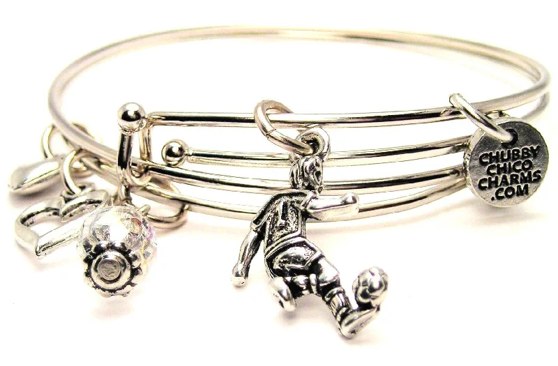 Dove motif bangles-Male Soccer Player Expandable Bangle Bracelet Set