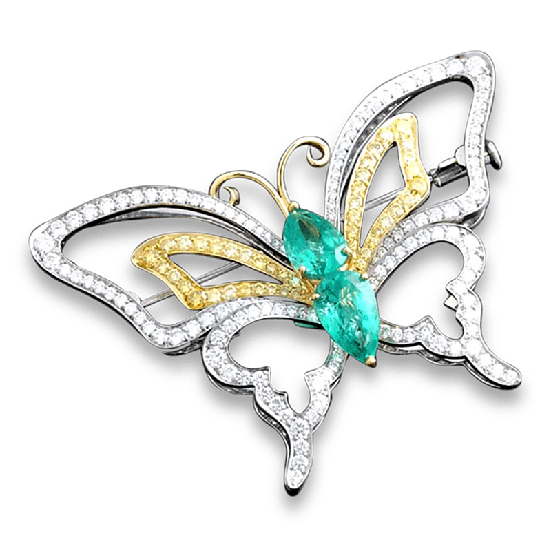 Blended metal brooch-Colombian Emerald Butterfly Brooch